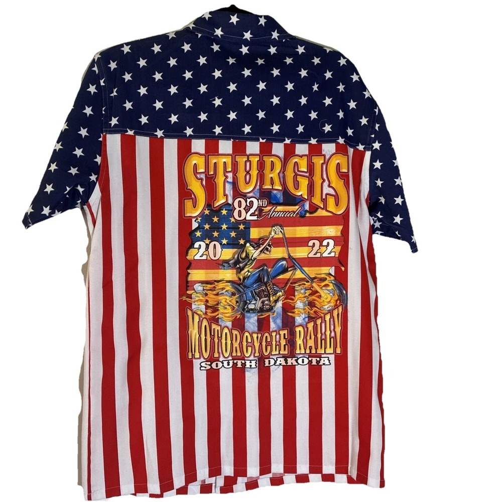 Biker Apparel Sturgis 2022 American Flag Button Up Shirt Size M NWT - Picture 5 of 12